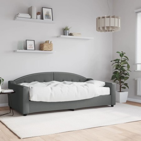 Lit de jour avec matelas gris foncé 90x190 cm tissu 