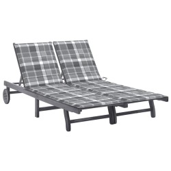 Chaise longue de jardin 2 places avec coussin Gris Acacia 