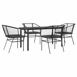 Ensemble à manger de jardin et coussins 5 pcs noir rotin verre 