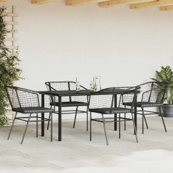Ensemble à manger de jardin et coussins 5 pcs noir rotin verre 