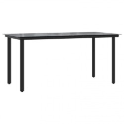 Ensemble à manger de jardin et coussins 5 pcs noir rotin verre 