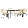 Ensemble à manger jardin coussins 5pcs marron poly rotin verre 