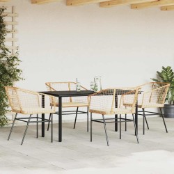 Ensemble à manger jardin coussins 5pcs marron poly rotin verre 