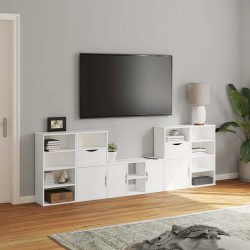 Meubles TV 5 pcs avec rangement ODDA blanc bois de pin massif 