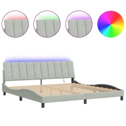 Cadre de lit avec lumières LED gris clair 200x200 cm velours 