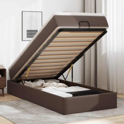 Cadre de lit ottoman avec matelas marron 100x200 cm similicuir 