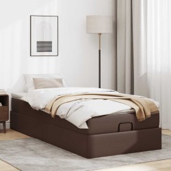 Cadre de lit ottoman avec matelas marron 100x200 cm similicuir 