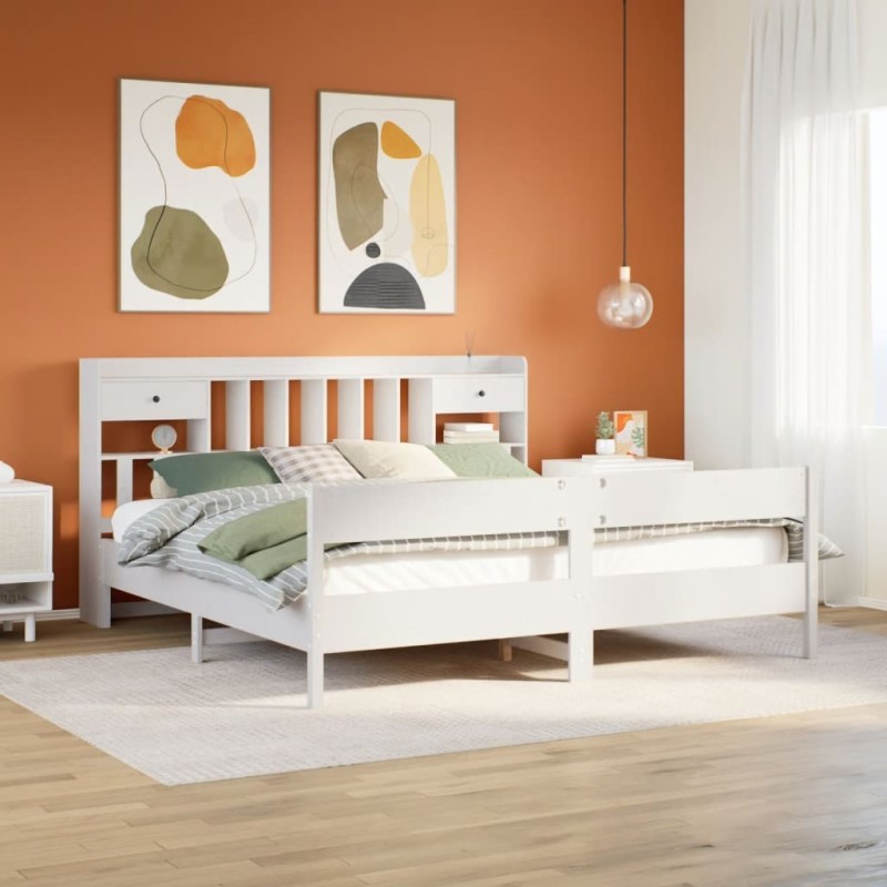 Lit bibliothèque sans matelas blanc 180x200 cm bois pin massif 