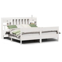 Lit bibliothèque sans matelas blanc 180x200 cm bois pin massif 