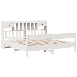 Lit bibliothèque sans matelas blanc 180x200 cm bois pin massif 