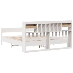 Lit bibliothèque sans matelas blanc 180x200 cm bois pin massif 