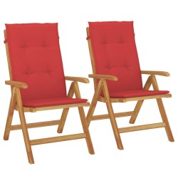 Chaises de jardin inclinables lot de 2 et coussins teck massif 