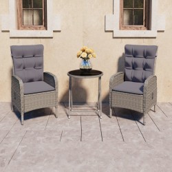 Ensemble de bistro de jardin 3 pcs Résine tressée et verre Gris 