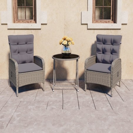 Ensemble de bistro de jardin 3 pcs Résine tressée et verre Gris 