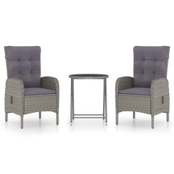Ensemble de bistro de jardin 3 pcs Résine tressée et verre Gris 