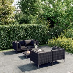 Salon de jardin 5 pcs avec coussins Résine tressée Gris foncé 