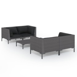 Salon de jardin 5 pcs avec coussins Résine tressée Gris foncé 