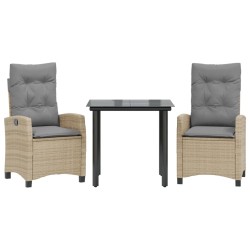 Ensemble à manger de jardin et coussins 3 pcs mélange beige 