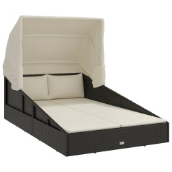 Transat avec toit pliable noir 200x114x128 cm résine tressée 