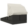Transat avec toit pliable noir 200x114x128 cm résine tressée 