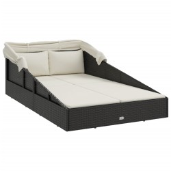 Transat avec toit pliable noir 200x114x128 cm résine tressée 