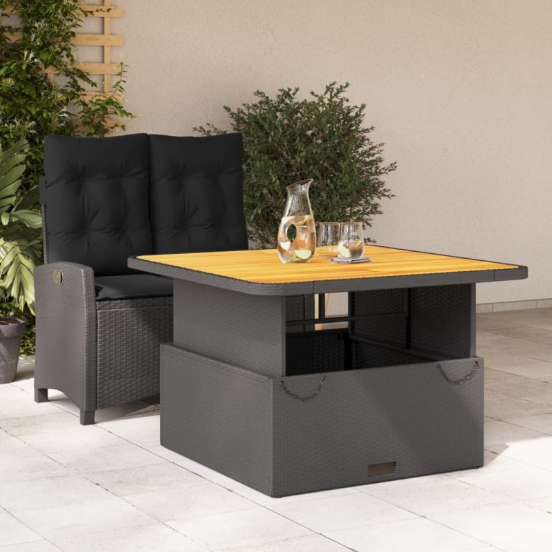 Ensemble à manger de jardin coussins 2pcs noir résine tressée 