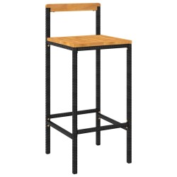Ensemble de bar jardin 7 pcs noir poly rotin/bois massif acacia 
