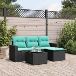 Salon de jardin 5 pcs avec coussins noir résine tressée 
