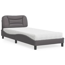 Lit avec matelas gris 90x190 cm similicuir 