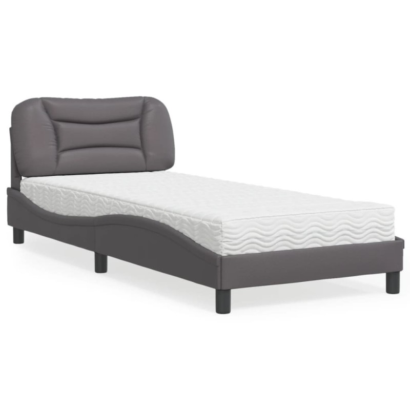 Lit avec matelas gris 90x190 cm similicuir 