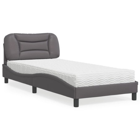 Lit avec matelas gris 90x190 cm similicuir 