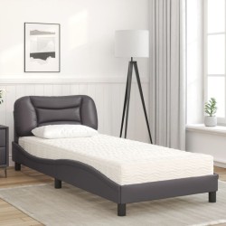 Lit avec matelas gris 90x190 cm similicuir 