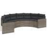 Canapé de jardin table coussins demi-rond gris résine tressée 