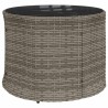Canapé de jardin table coussins demi-rond gris résine tressée 