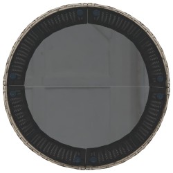 Canapé de jardin table coussins demi-rond gris résine tressée 