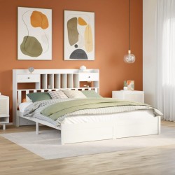 Lit bibliothèque sans matelas blanc 180x200 cm bois pin massif 