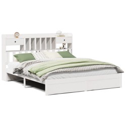 Lit bibliothèque sans matelas blanc 180x200 cm bois pin massif 