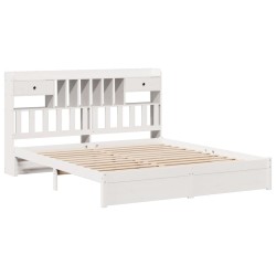 Lit bibliothèque sans matelas blanc 180x200 cm bois pin massif 