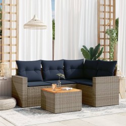 Salon de jardin 5 pcs avec coussins gris résine tressée 