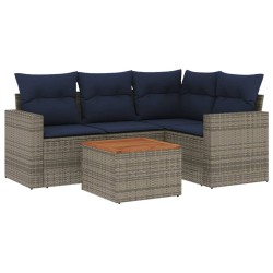 Salon de jardin 5 pcs avec coussins gris résine tressée 