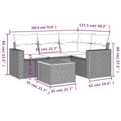 Salon de jardin 5 pcs avec coussins gris résine tressée 