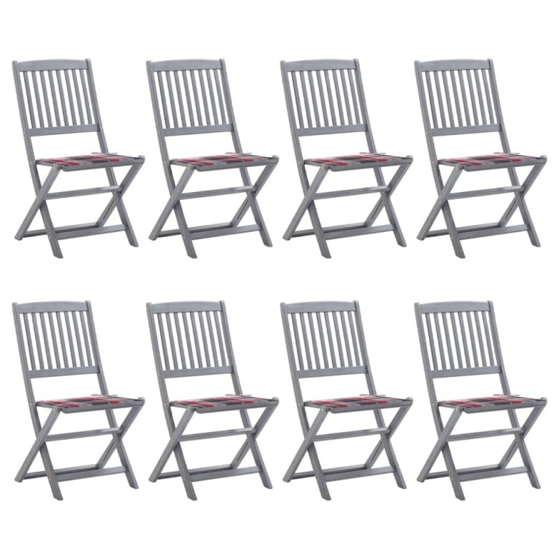 Chaises pliables d'extérieur lot de 8 et coussins Bois d'acacia 