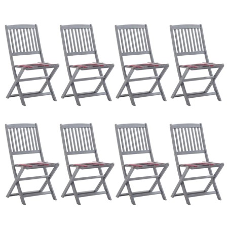 Chaises pliables d'extérieur lot de 8 et coussins Bois d'acacia 
