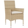 Ensemble à manger de jardin et coussins 5 pcs beige rotin verre 