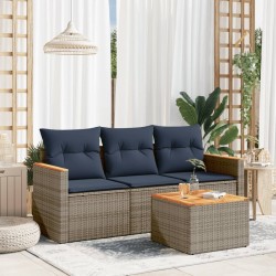 Salon de jardin 4 pcs avec coussins gris résine tressée 