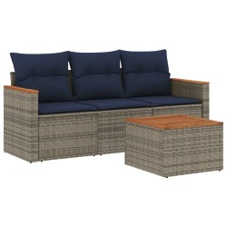 Salon de jardin 4 pcs avec coussins gris résine tressée 