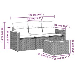 Salon de jardin 4 pcs avec coussins gris résine tressée 