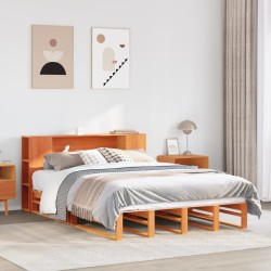 Lit bibliothèque sans matelas cire marron 120x190cm bois massif 