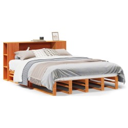 Lit bibliothèque sans matelas cire marron 120x190cm bois massif 