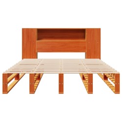 Lit bibliothèque sans matelas cire marron 120x190cm bois massif 